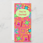 Invitation Corail rouge Green Patchwork Quilt Block Art (Devant)