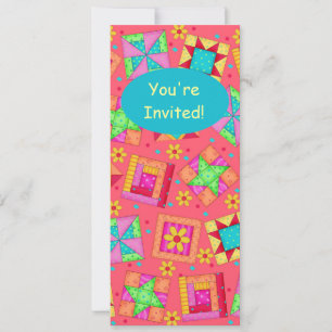 Invitation Corail rouge Green Patchwork Quilt Block Art