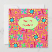 Invitation Corail rouge Green Patchwork Quilt Block Art (Devant)