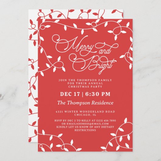 Invitation Corail Rouge Joyer String Lumières Noël (Devant / Derrière)