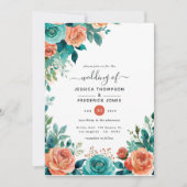 Invitation Corail rustique Floral Tropical Turquoise Mariage (Devant)