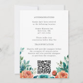 Invitation Corail rustique Floral Tropical Turquoise Mariage (Dos)