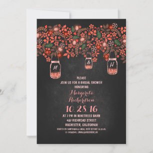 Invitation corail rustique mason jars chalkboard napperie