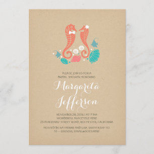 Invitation corail seahorse couple mignon nuptiale douche invi