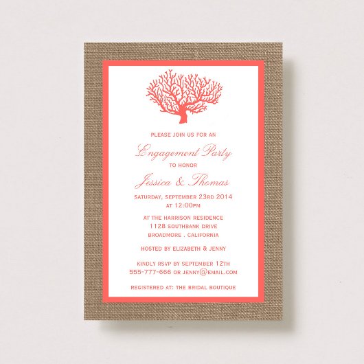 Invitation Corail Sur Burlap Boho Beach