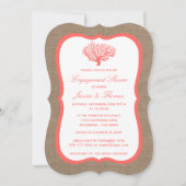 Invitation Corail Sur Burlap Boho Beach Fiançailles (Devant)