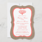 Invitation Corail Sur Burlap Boho Beach Mariage Douche (Devant)