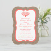 Invitation Corail Sur Burlap Boho Beach Mariage Douche (Debout devant)