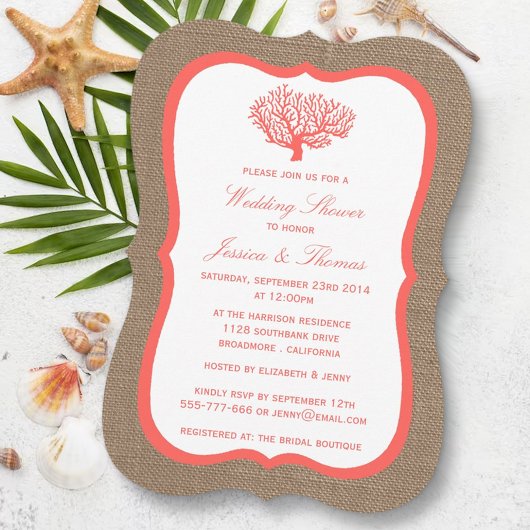 Invitation Corail Sur Burlap Boho Beach Mariage Douche