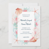 Invitation Corail tropical | Coquillages de plage aquarelle (Devant)