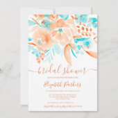 Invitation corail tropical orange turquoise fleuri nuptiale (Devant)