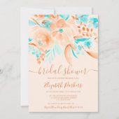 Invitation corail tropical orange turquoise fleuri nuptiale (Devant)