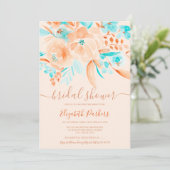 Invitation corail tropical orange turquoise fleuri nuptiale (Debout devant)