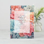 Invitation Corail, Turquoise et gris clair Mariage floral (Debout devant)
