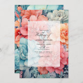 Invitation Corail, Turquoise et gris clair Mariage floral (Devant / Derrière)