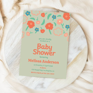 Invitation Corail, Turquoise & Pêche Baby shower floral Whims