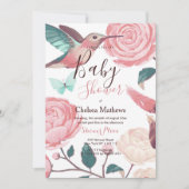 Invitation Corail turquoise rose colibri Baby shower floral (Devant)