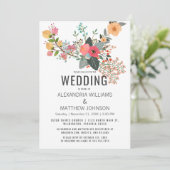 Invitation Corail turquoise rose orange abstrait Mariage flor (Debout devant)