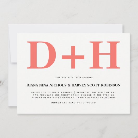 Invitation Corail vivant initiales typographie audacieuse mar (Devant)