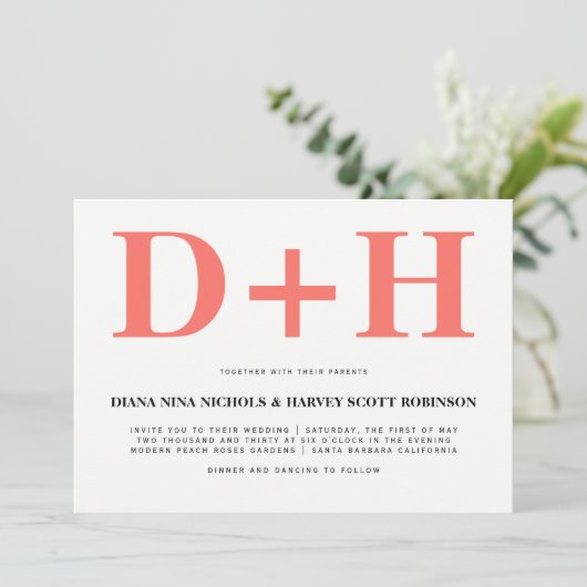 Invitation Corail vivant initiales typographie audacieuse mar (Debout devant)