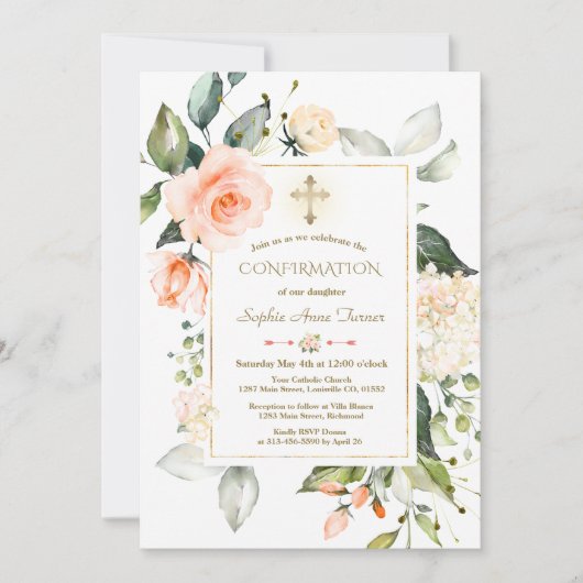Invitation Corail vivant Parties scintillant du cadre floral (Devant)