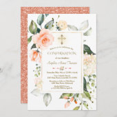 Invitation Corail vivant Parties scintillant du cadre floral (Devant / Derrière)