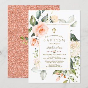 Invitation Corail vivant Parties scintillant du cadre floral