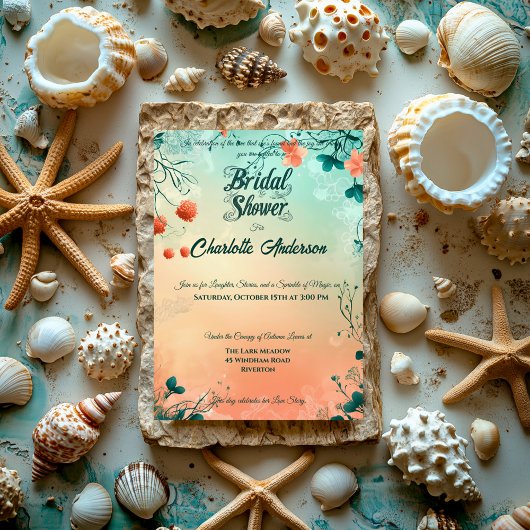 Invitation Corail Whimsical et Fête des mariées Florale Turqu