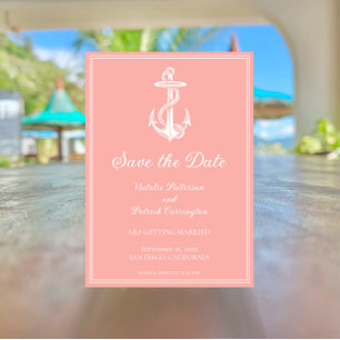 Invitation Coral Ancre nautique Enregistrer la date Invitatio