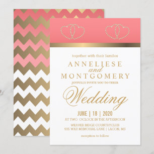 Invitation Coral and Gold Hearts - Invite