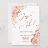 Invitation Coral Aquarelle Boho Élégant Mariage Script (Devant)