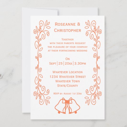 Invitation Coral Bells Scrollwork Design Mariage (Devant)