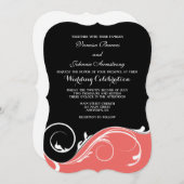 Invitation Coral Black Swirl Bracket Wedding Invite (Devant / Derrière)