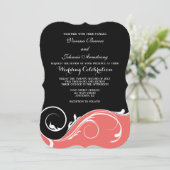Invitation Coral Black Swirl Bracket Wedding Invite (Debout devant)