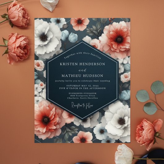 Invitation Coral Bloom Moody Romance Wedding