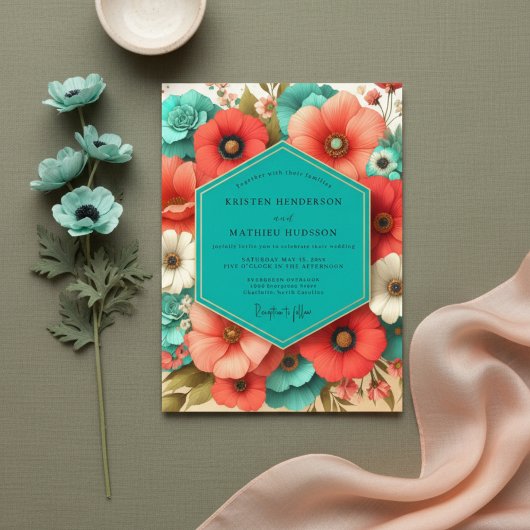 Invitation Coral Bloom Romance Wedding
