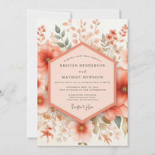 Invitation Coral Bloom Wedding (Devant)