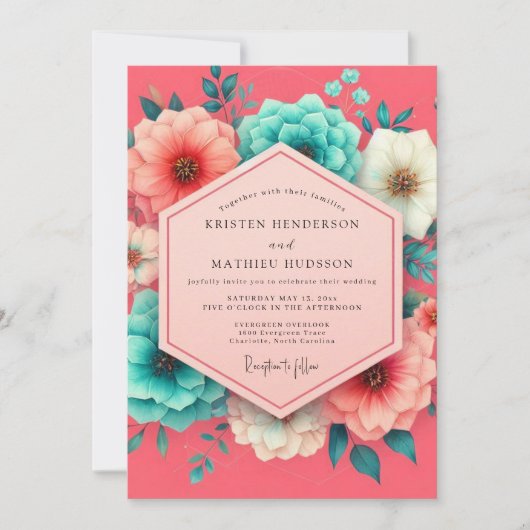 Invitation Coral Bloom Whimsy Wedding (Devant)