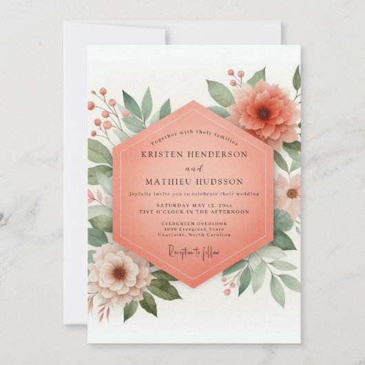 Invitation Coral Bloom Whimsy Wedding (Devant)