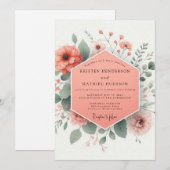 Invitation Coral Blossom Bloom Wedding (Devant / Derrière)