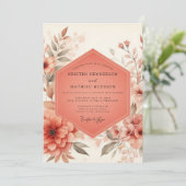Invitation Coral Blossom Rustic Wedding (Debout devant)