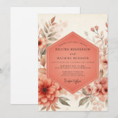 Invitation Coral Blossom Rustic Wedding (Devant / Derrière)