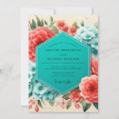 Invitation Coral Blue Floral Romance Wedding (Devant)