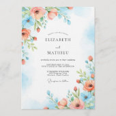 Invitation Coral Blue Painterly Bloom Wedding (Devant)