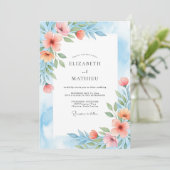 Invitation Coral Blue Painterly Botanical Wedding (Debout devant)