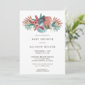 Invitation Coral Blue Starfish Seashells Beach Baby shower (Debout devant)
