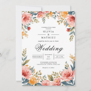 Invitation Coral Blush Floral Romance Mariage