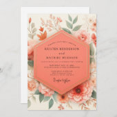 Invitation Coral Botanical Romance Wedding (Devant / Derrière)
