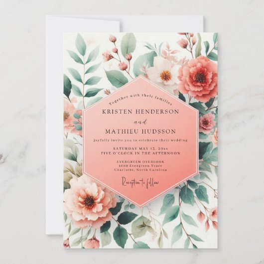 Invitation Coral Botanical Whimsy Wedding (Devant)