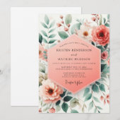 Invitation Coral Botanical Whimsy Wedding (Devant / Derrière)
